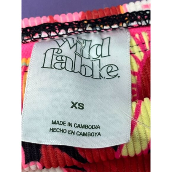 Wild Fable-Women's Ribbed High Waist High Leg Cheeky Bikini Bottom-Black/Pink-XS - Picture 10 of 12